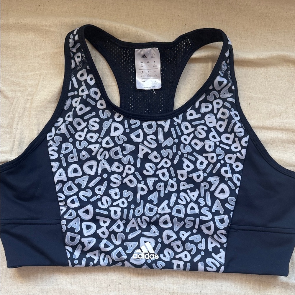 adidas Black & White Graphic Racerback Sports Bra